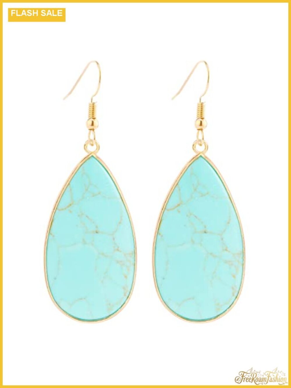 Natural Crystal Teardrop Dangle Earrings 14K Gold Plated Hook Drop
